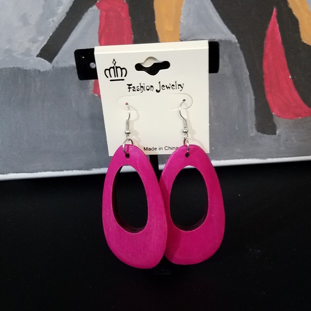 Pink Wooden Earrings